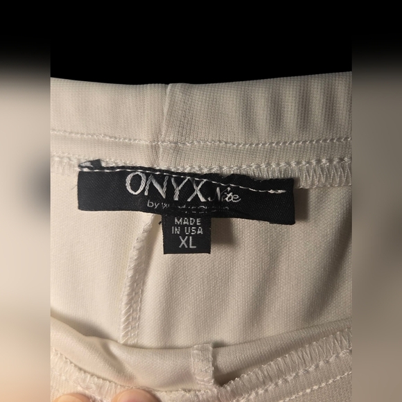 Onyx Nite Dressy Pants XL Solid White Wide leg Chiffon Overlay With Belt Lined - Picture 5 of 7